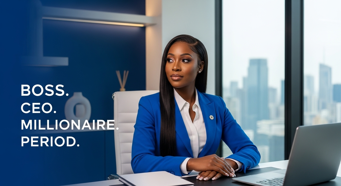 Boss. CEO. Millionaire. Period. — AI editorial portrait for an empowerment campaign