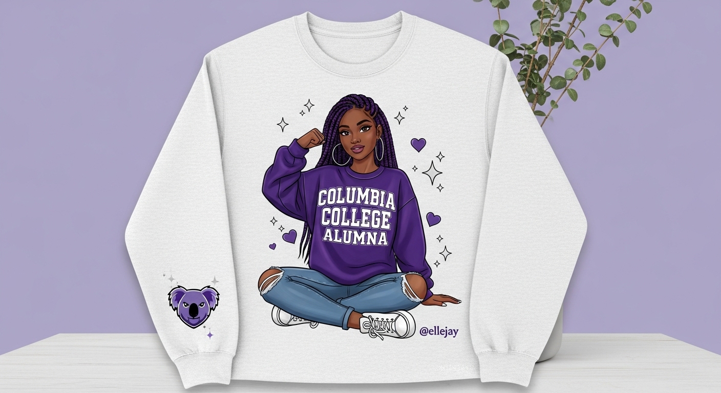 Columbia College Alumna — Apparel Concept — AI-generated apparel mockup for alumnae merchandise