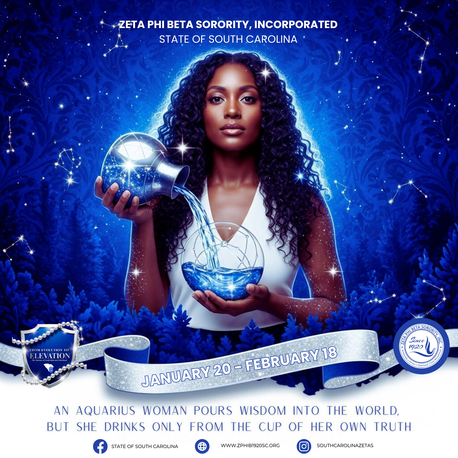 Aquarius Season — Zodiac series graphic — celestial editorial composition