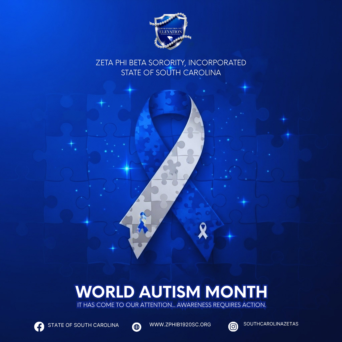World Autism Month — Awareness campaign post — puzzle ribbon composition