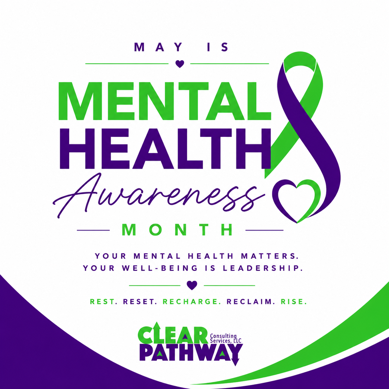 Mental Health Awareness Month — Awareness graphic with custom ribbon lockup for Clear Pathway