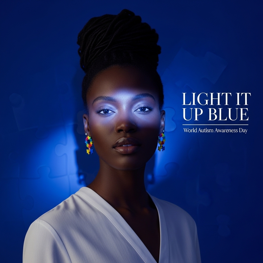 Light It Up Blue — Portrait-led awareness graphic for World Autism Day
