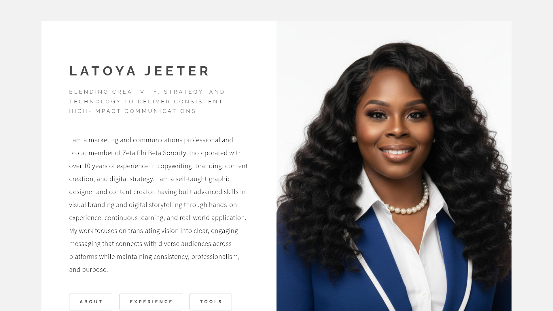 Latoya Jeeter — Personal Brand — Minimal personal site for a marketing & comms professional